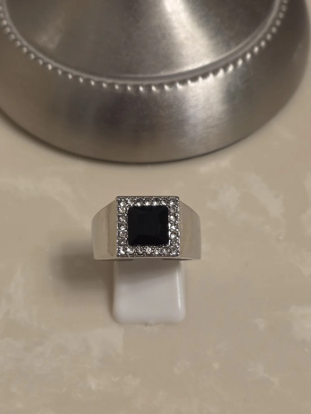 Men's Silver CZ and Onyx Ring Size 10